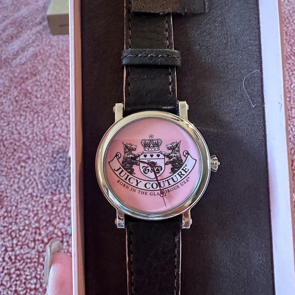 Juicy Couture Pink Dial Black Strap Watch